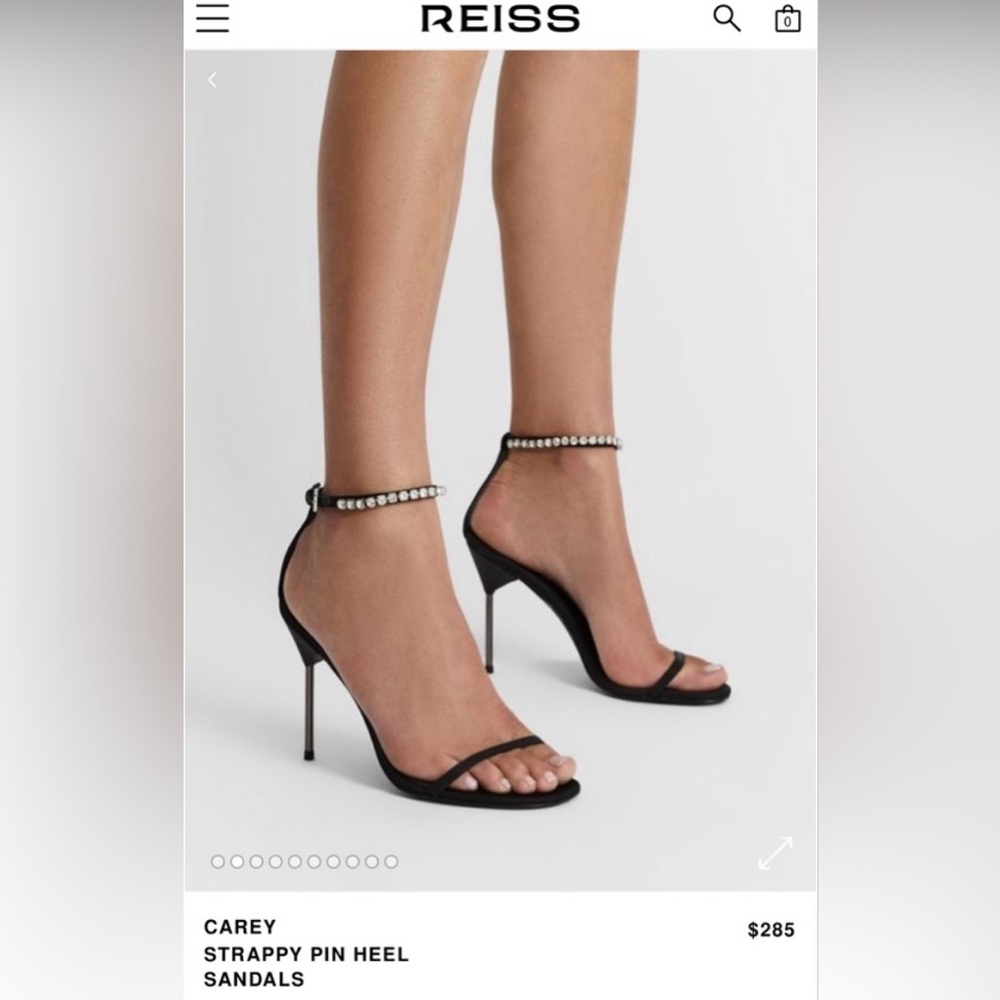 Reiss Carey Pin Heel Sandal Black Crystal Ankle Strap